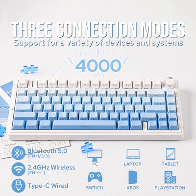 EPOMAKER x Aula F75 Gasket Mechanische Tastatur, 75% Hot swap-fühige Gaming-Tastatur mit Fünf-Schicht-Polsterung&Knopf, Bluetooth/Wireless/USB-C, RGB (Blue Ombre, LEOBOG Reaper Switch)