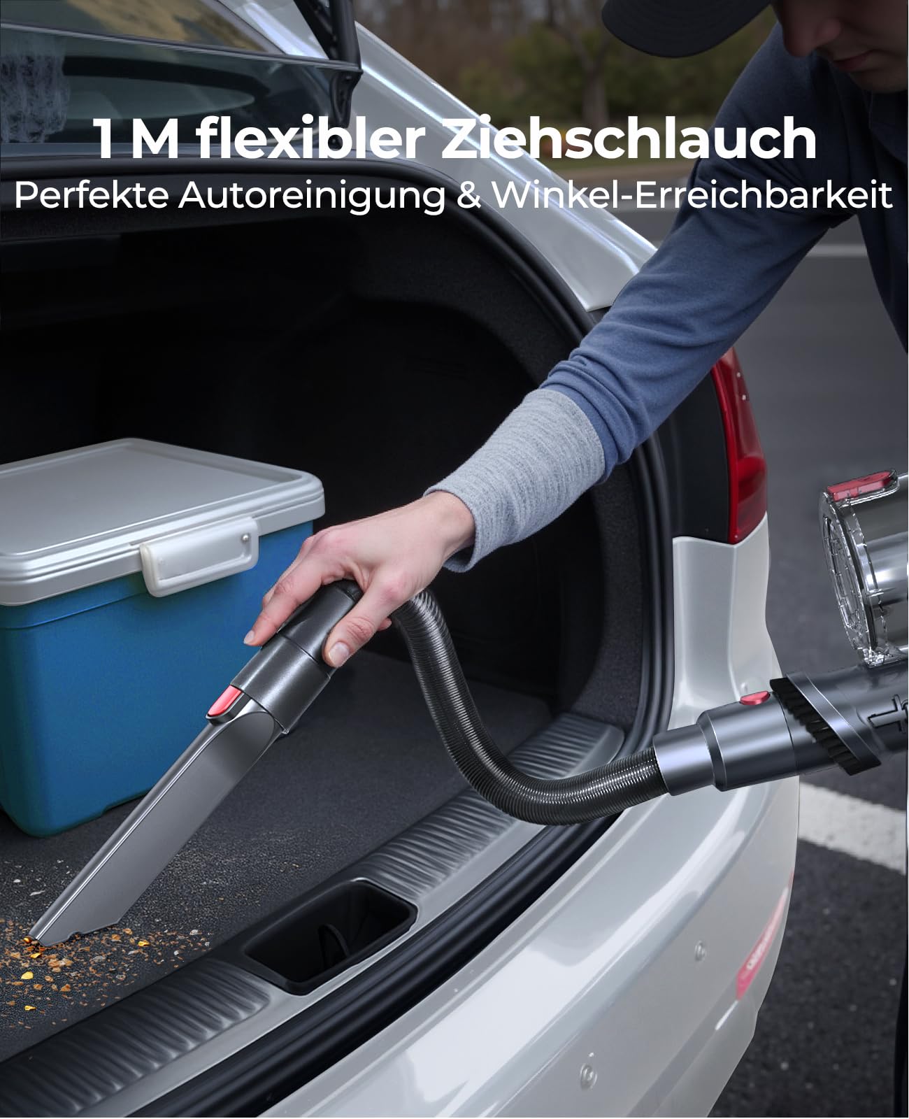 Fieety 550W/45KPa/60Min Akku Staubsauger, 8-in-1 Staubsauger Kabellos mit Wandmontierte Ladestation, 1M Ausziehbarer Schlauch, Sofabürste, Touchscreen, 1.5L, für Tierhaare/Teppiche/Hartböden/Auto