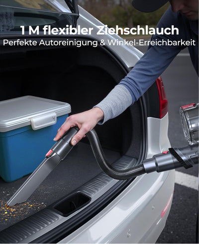 Fieety 550W/45KPa/60Min Akku Staubsauger, 8-in-1 Staubsauger Kabellos mit Wandmontierte Ladestation, 1M Ausziehbarer Schlauch, Sofabürste, Touchscreen, 1.5L, für Tierhaare/Teppiche/Hartböden/Auto