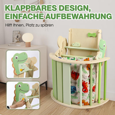 7-in-1 Montessori Kletterdreieck Set mit Rutsche, Kletterbogen & weichem Kissen – Holz Klettergerüst für Babys & Kleinkinder ab 1–3 Jahre, Indoor Spielgerät, faltbar & sicher (Dinosaur)