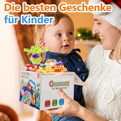 KmmiFF 12pcs Aufziehauto ab 1 Jahr, Mini Zurückziehen Spielzeugauto Set mit Spielmatte und Aufbewahrungsbox als Geburtstag Weihnachten Neujahr Geschenk für Jungen Mädchen Kinder 1 2 3 Jahre