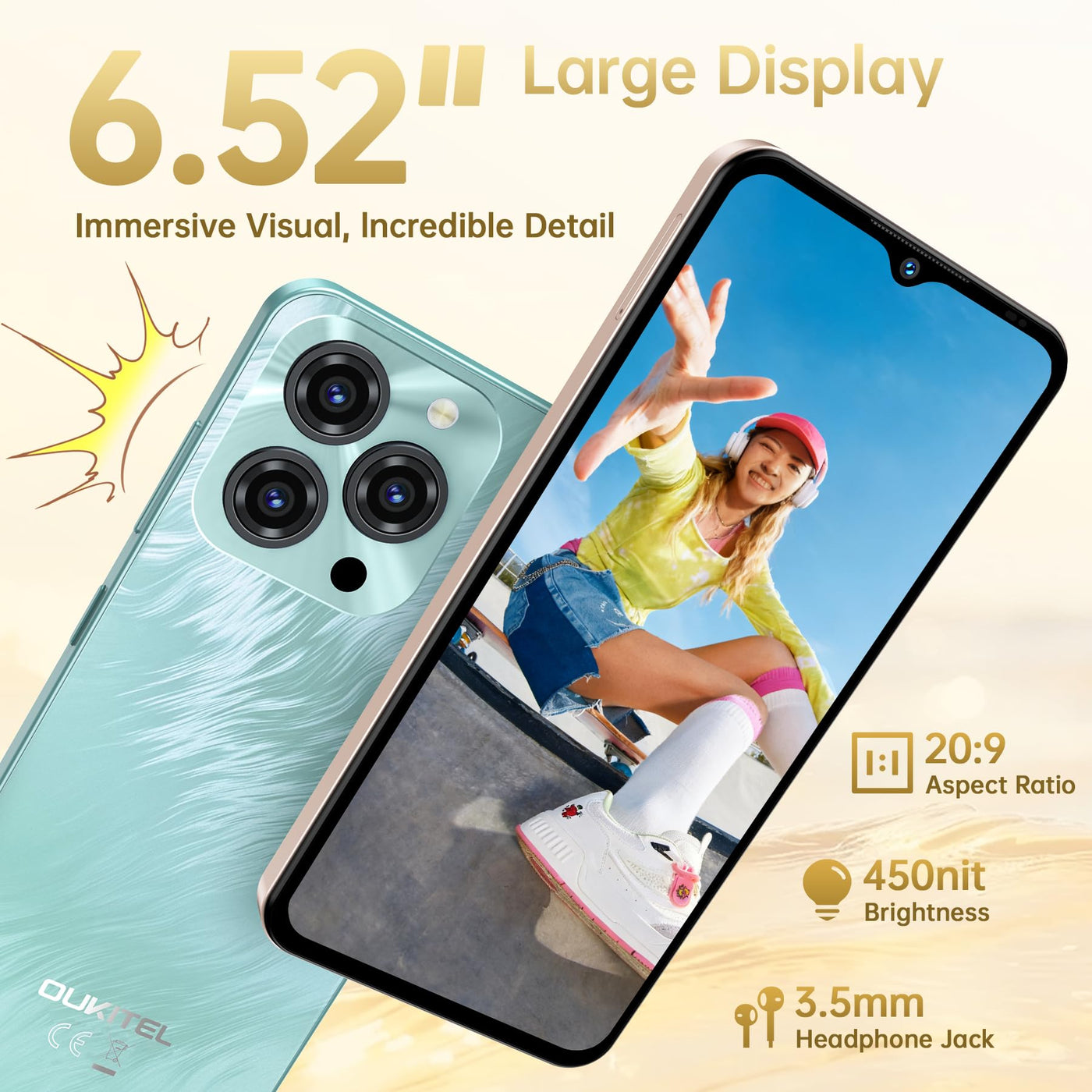 OUKITEL C3 Smartphone Ohne Vertrag - 16GB+128GB /1TB, 6.52 Zoll Handy Ohne Vertrag, 5000mAh Handy Günstig, 13MP+5MP Android 14 Smartphone, 4G Dual SIM Simlockfreie Handys/Face ID/OTG/GPS/3.5mm Jack