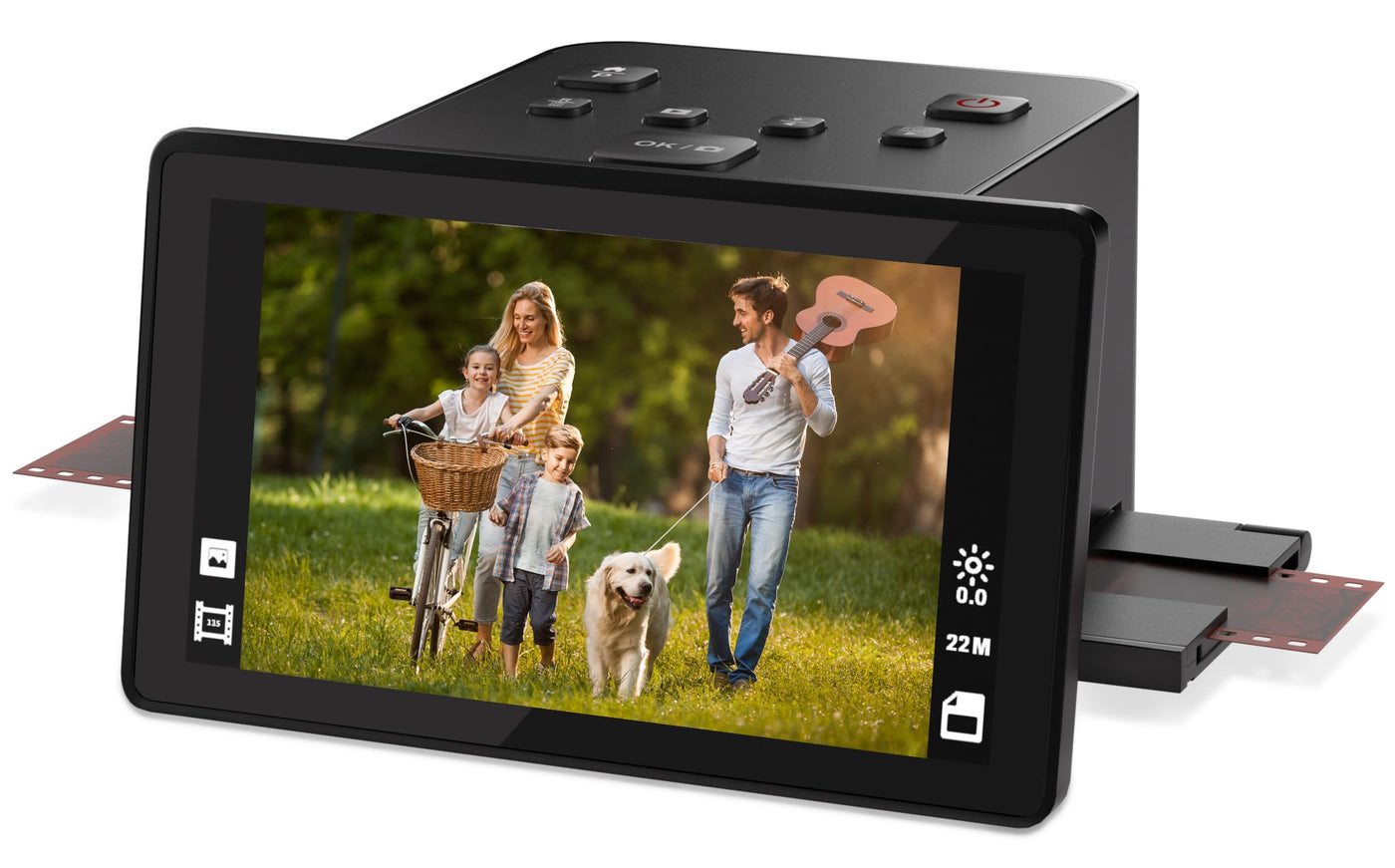 Digitaler Film- und Diascanner mit großem 5-Zoll-LCD-Display, Negativscanner und Dia Scanner zum Digitalisieren, konvertiert 135, 126 KPK, 110 Negative und Super 8-Film in 22 MP JPEG.