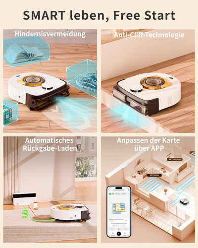 UBPET Saugroboter für Tierhaare auf Teppichen, Staubsauger Roboter ohne Wischfunktion,22000 Pa Saugkraft, LiDAR-Navigation, WiFi/App Steuerung, D-Form Design, Anti-Haarverwirrung, Selbstaufladend, V10