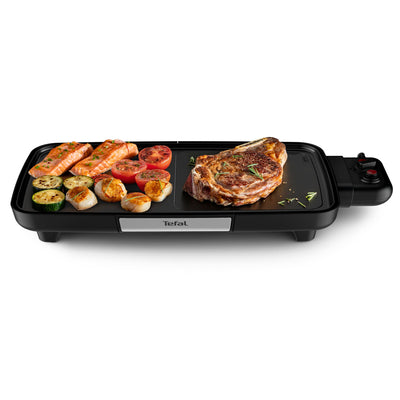 Tefal CB6418 BBQ Booster Tischgrill | Power-Boost-Zone | 2200 Watt | Antihaftbeschichtung | 6 Stufen Thermostat | Auffangschale spülmaschinengeeignet | Thermo-Spot | extragroße Grillfläche | Schwarz