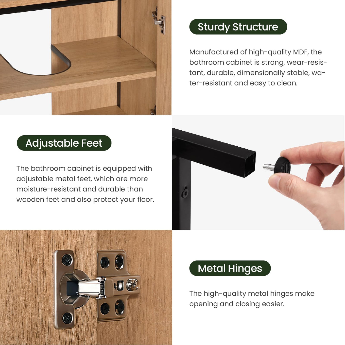 EUGAD Waschbeckenunterschrank 60x60x30 cm, Badezimmerschrank mit höhenverstellbarer Trennwand, Kleiner Schrank im Badezimmer, Badschrank aus Holzwerkstoff Metall, Schwarz