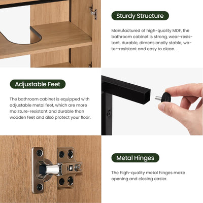 EUGAD Waschbeckenunterschrank 60x60x30 cm, Badezimmerschrank mit höhenverstellbarer Trennwand, Kleiner Schrank im Badezimmer, Badschrank aus Holzwerkstoff Metall, Schwarz