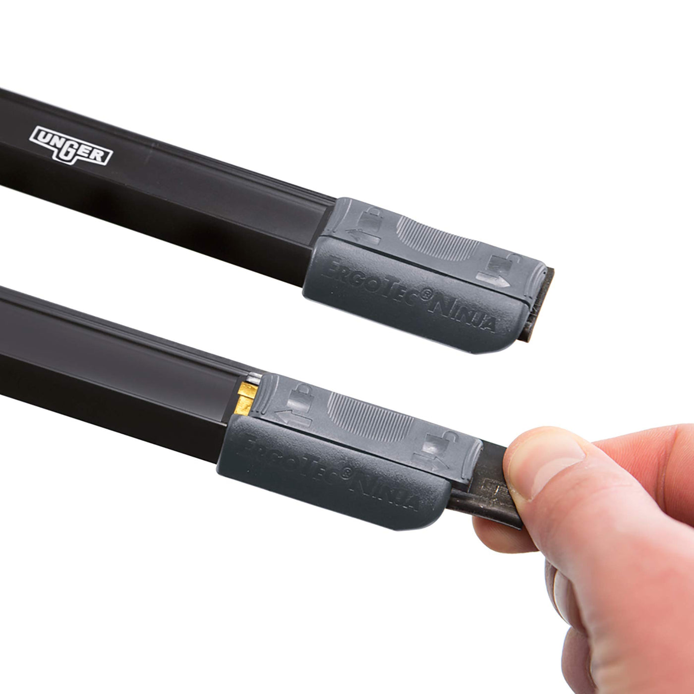 UNGER ErgoTec Ninja Fensterwischer 40° (Breite 45 cm, ergonomischer Griff, mit Soft-Gummi, Zwei Gummi Positionen, Fensterabzieher mit Schwenkfunktion) EN450