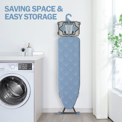 KINGRACK Bügelbrett, Bügelbretter mit Aufbewahrungshaken, Extra Dicker, Hitzebeständiger Bezug, 7 Höhenverstellbar, Bügeltisch mit Antirutschfüßen Schwerlast, Blau