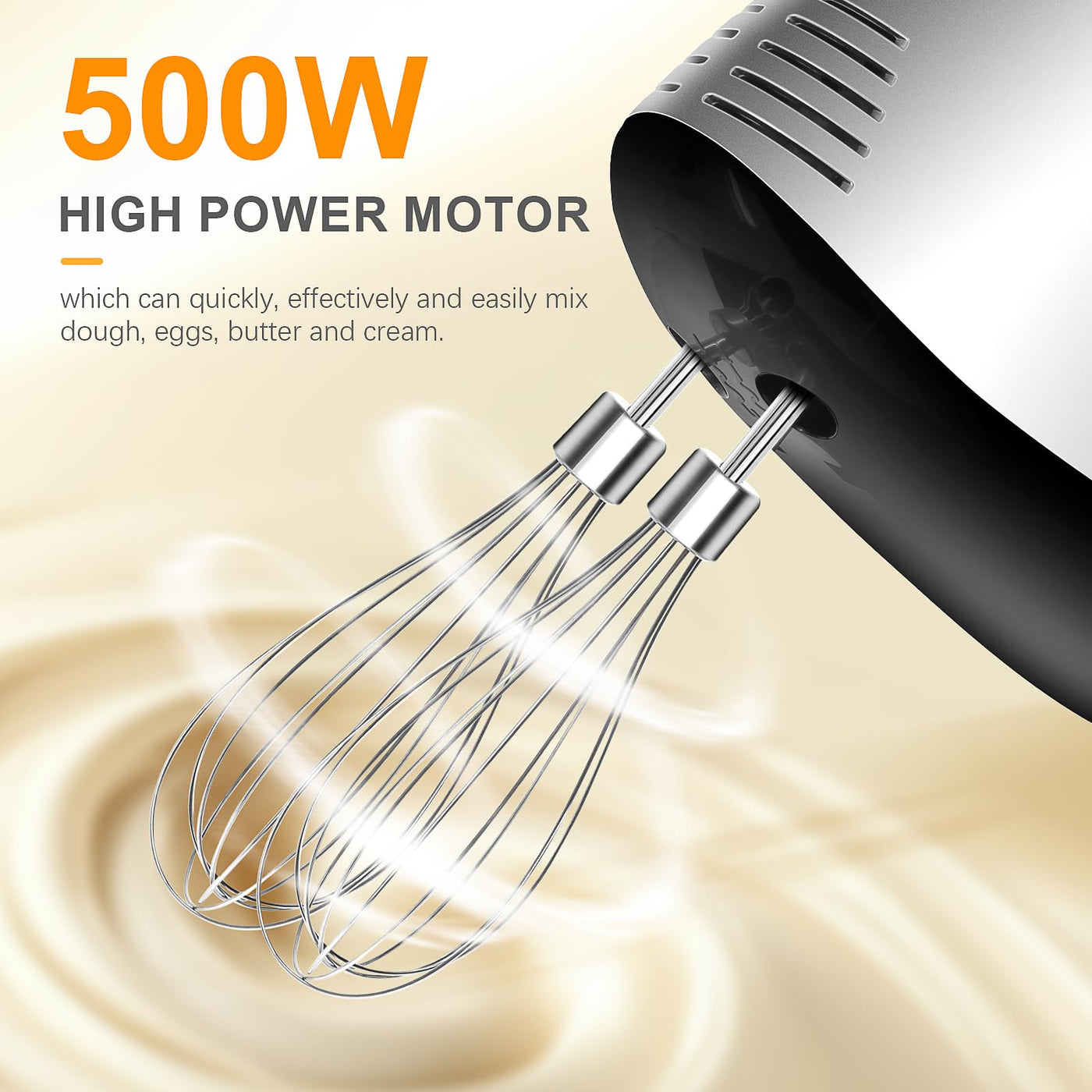 Stabmixer NWOUIIAY Handmixer Elektrischer 500W 5 Geschwindigkeitsstufen 6-in-1 Set mit Schneebesen Knethaken Teigrührer Handrührgerät mit Ein-Knopf-Auswurf für Backen Desser