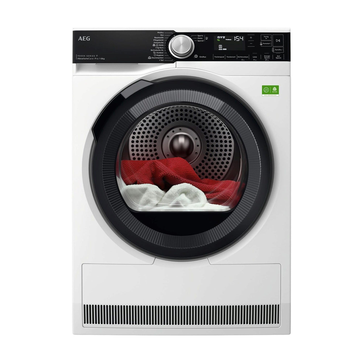 AEG WiFi Wärmepumpentrockner / 3D Scan - Trocknet Nachhaltiger / 8,0 kg/A+++ / energiesparend/Knitterschutz/Kindersicherung/Trommelbeleuchtung / TR9XW80880