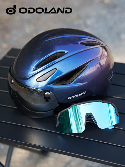 Odoland Fahrradhelm mit Magnetische Visier und Sportbrille, Abnehmbarer Schutzbrille Fahrradhelm, Cityhelm Urban Rennradhelm für Erwachsenen Herren Damen