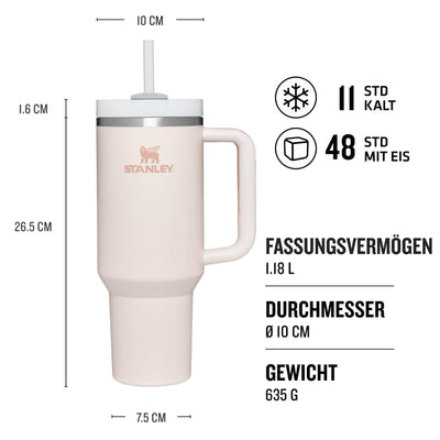 Stanley Quencher H2.0 FlowState Trinkflasche mit Strohhalm 1.2L - Thermobecher Kühlt 11 Stunden - 48 Stunden Eisgekühlt - Spülmaschinenfest - Thermosflasche BPA Frei - Kaffeebecher To Go - Rose