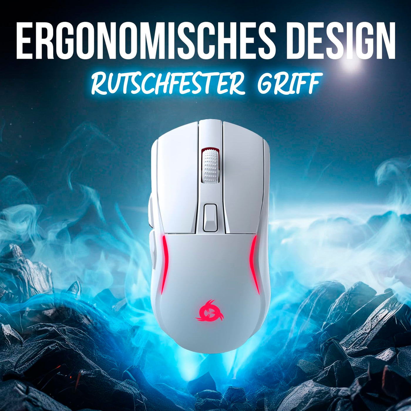 KLIM Blaze Y Wiederaufladbare kabellose Maus - NEU - Gaming Maus mit RGB und Ladestation - Hochpräziser Sensor und langlebiger Akku - Bis zu 6000 DPI - Kabel- und Wireless Mouse für PC - Weiß