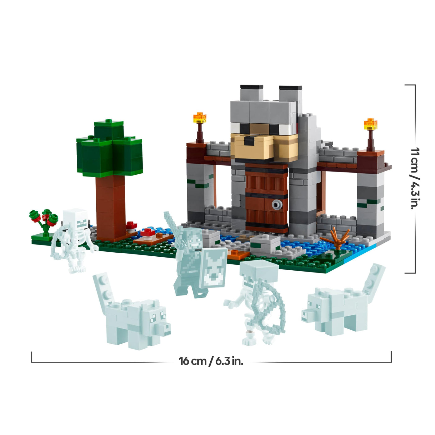 LEGO Minecraft Die Wolfsfestung - Kinder Spielzeug mit Einer Spielfigur, 2 Skelett Figuren & 2 Wölfen - Zubehör wie eine Werkbank und Schwert - Gamer Geschenk für Jungen & Mädchen ab 8 Jahren - 21261