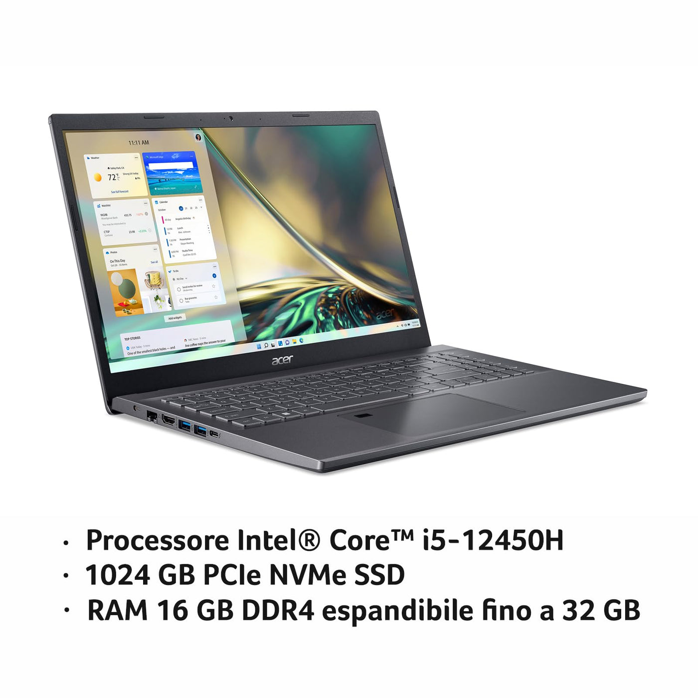 Acer Aspire 5 A515 57 51 x 4 Laptop, Notebook, Prozessor Intel Core i5 12450H, RAM 16 GB DDR4, 1024 GB PCIe NVMe SSD, Display 15,6 Zoll IPS FHD LED LCD, Grafikkarte Intel UHD, Windows 11 Home