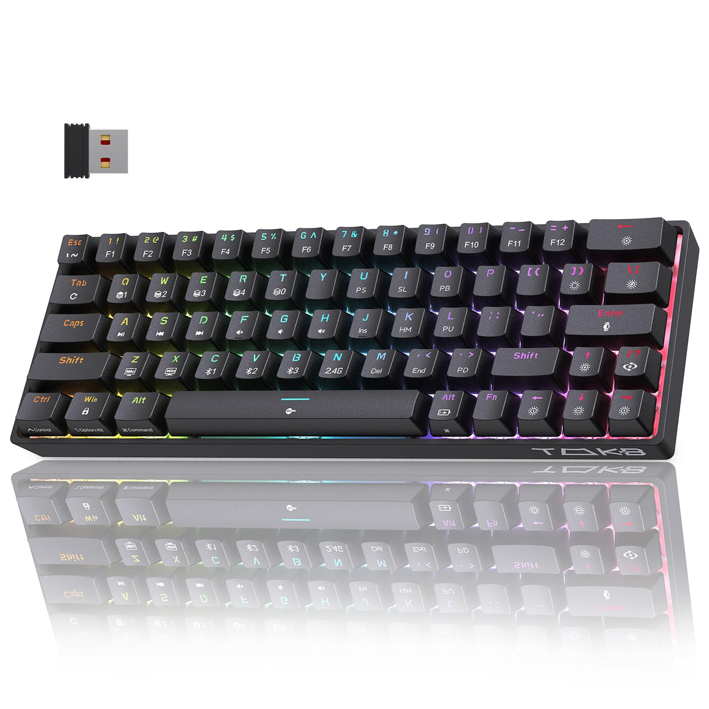 TMKB T63 Gaming Tastatur Mechanische Kabellos mit Blue Switch,Bluetooth / 2.4G / Mit Kabel,Schwarz