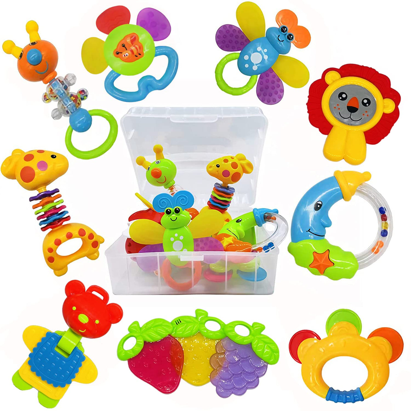 AIVIAI Baby Rassel Beißring Set Baby Spielzeug 6 Monate Babyspielzeug ab 3 6 9 12 Monaten Shaker Greifen Rassel Neugeborenes Spielzeug Musikalische Rasseln für Babys und Kleinkinder Geschenk（11 PCS）