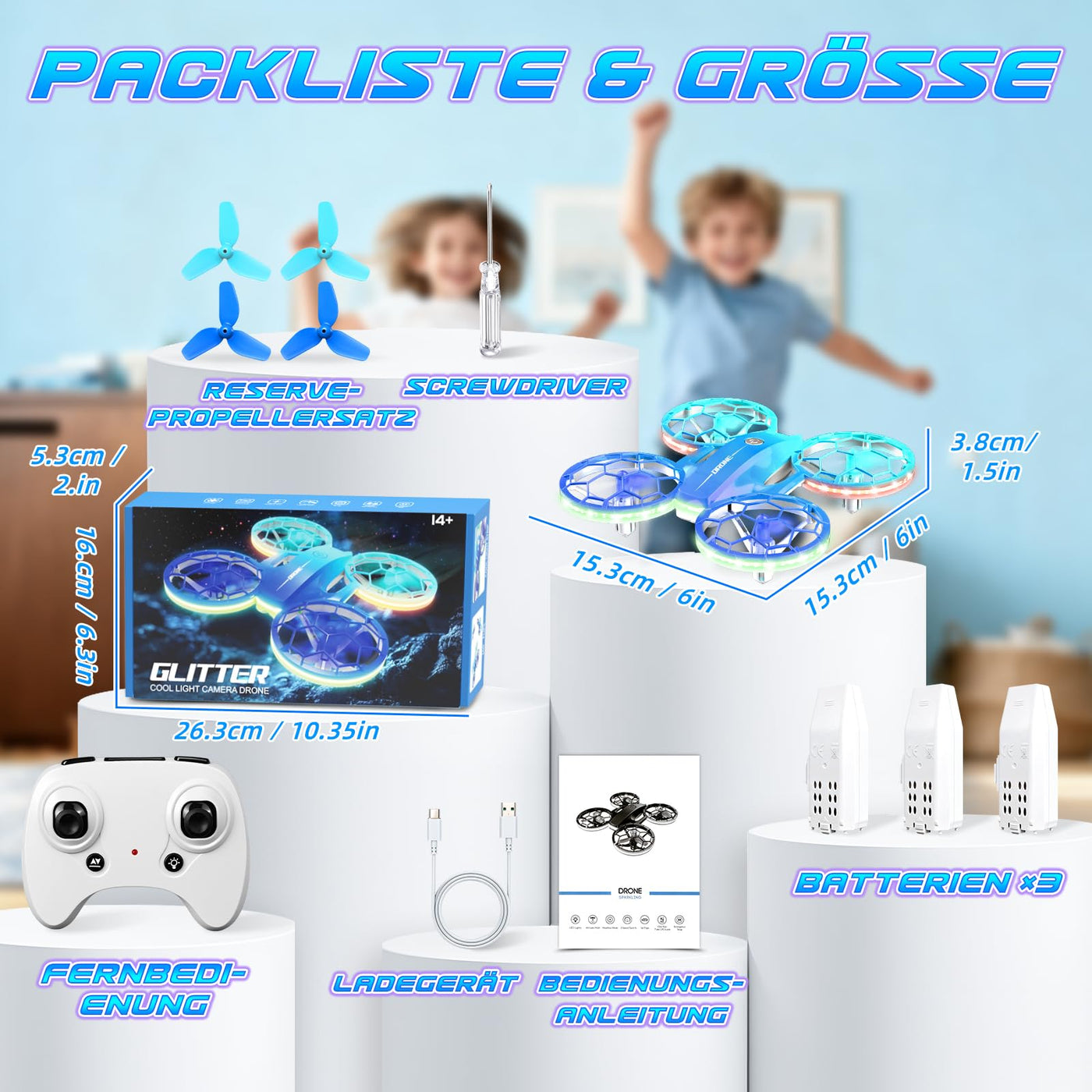 Charmofun Mini Drohne für Kinder, Drone kinder mit 360° Flips, Indoor Outdoor RC Drone mit 4 LED-Licht, 3 Akku, RC Flugzeug Quadrocopter Geschenke für Jungen ab 6 + Jahre und Anfänger