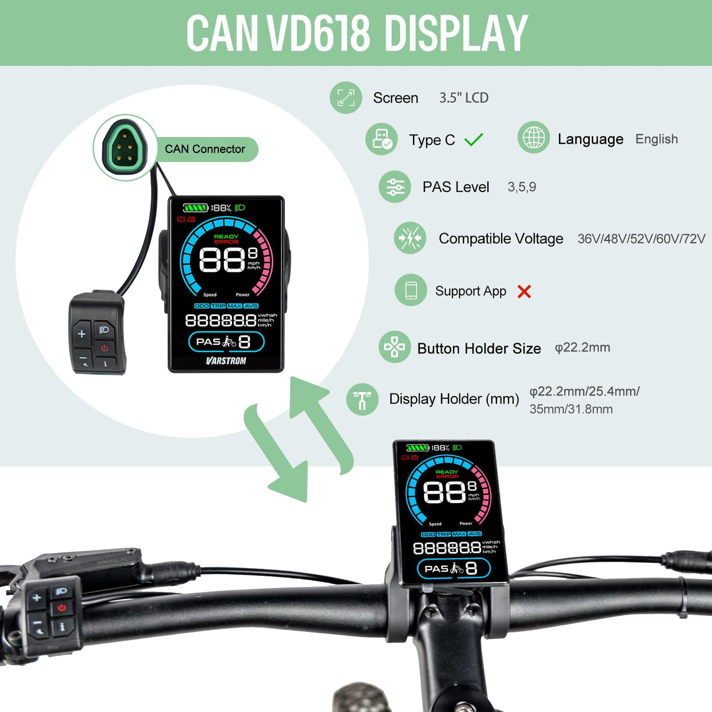 BAFANG 250W Mittelmotor E-Bike Umbausatz mit 36V24Ah Ebike Batterie und VD618 E-Bike Display, CAN Version 8fun Elektrofahrrad Kit für Mountainbike mit BB68-73mm