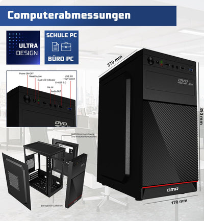 Intel Core i7 Multimedia PC Komplett - Schneller Computer für Büro & Home Office | 32GB RAM | 1000GB SSD | DVD+RW | USB3.0 | WLAN | Windows 11 Pro | WiFi 600 und Bluetooth 5