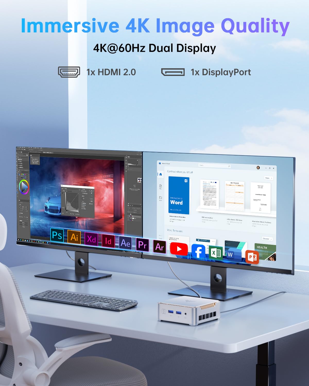 NiPoGi Mini PC Ιntel Alder Lake-N97(bis zu 3,6 GHz), 16 GB DDR4 512 GB M.2 SSD Mini Desktop Computer W-11, Dual-WiFi, HDMI 2.0, DP, 4K UHD Dual Display E2 Mini-PC mit VESA für Schule, Büro, Heim.