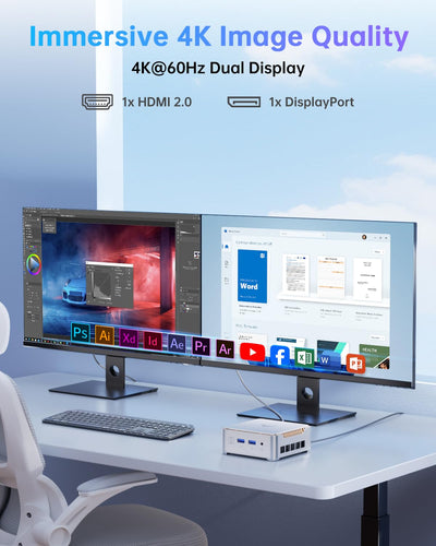 NiPoGi Mini PC Ιntel Alder Lake-N97(bis zu 3,6 GHz), 16 GB DDR4 512 GB M.2 SSD Mini Desktop Computer W-11, Dual-WiFi, HDMI 2.0, DP, 4K UHD Dual Display E2 Mini-PC mit VESA für Schule, Büro, Heim.