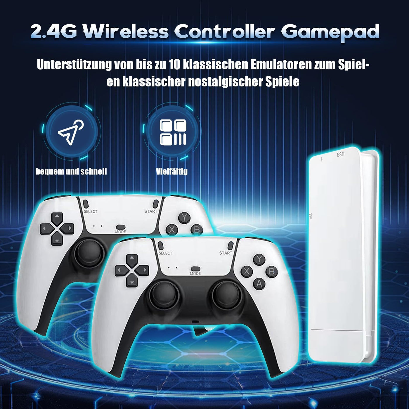 XIXIMENG M15 Retro Konsole Game Stick 50000+ Spielen 28 Emulator,4K HD Retro-Spielkonsole mit Zwei kabellose Controller,Plug and Play Wireless Videospielkonsole für TV,Geschenk für Erwachsene (128G)