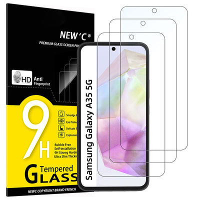 NEW'C 3 Stück, Panzer Schutz Glas für Samsung Galaxy A35 5G (6,6 Zoll), Frei von Kratzern, 9H Härte, HD Displayschutzfolie, 0.33mm Ultra-klar, Ultrabeständig