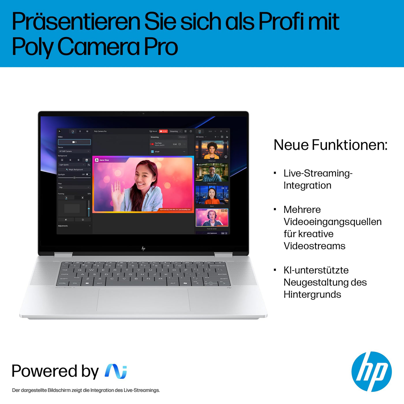 HP OmniBook X Flip 2in1 Next Gen AI Laptop | Intel Ultra 5-226V (8C) | dedizierte NPU für KI | 40 NPU Tops | Copilot+ PC | 16" WUXGA 1920x1200 Touchscreen | 16GB | 512GB SSD | Win11 | QWERTZ | Silber