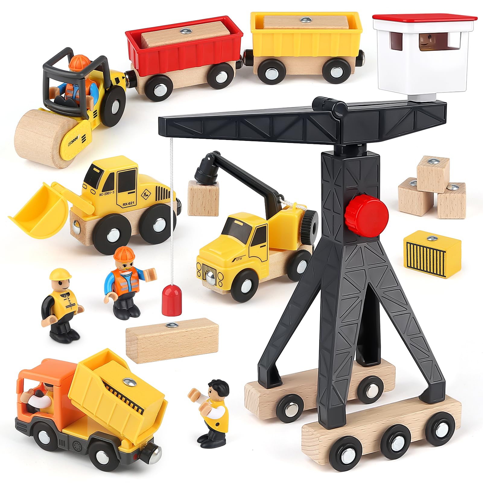baustelle spielzeug kinder Vanplay Baustellenfahrzeuge Kinder Kran Spielzeug Holzspielzeug Bauste
