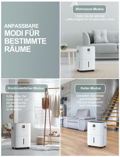 Luftentfeuchter Elektrisch 30L/24H, Mit Feuchtigkeitssensor und LED-Anzeige, Raumgröße ca.300m³/100m², 4L Wassertank und Abflussrohr, 24H Timer, für Gegen Feuchtigkeit, Schimmel und Wäschetrocknung