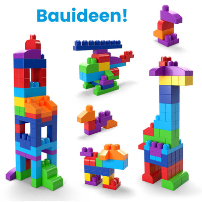 MEGA BLOKS Fisher-Price Bausteine für Kleinkinder, großer Bausteinebeutel mit 80 Teilen und Aufbewahrungsmöglichkeit, Blau, Geschenkideen für Kinder ab 1 Jahr, DCH63