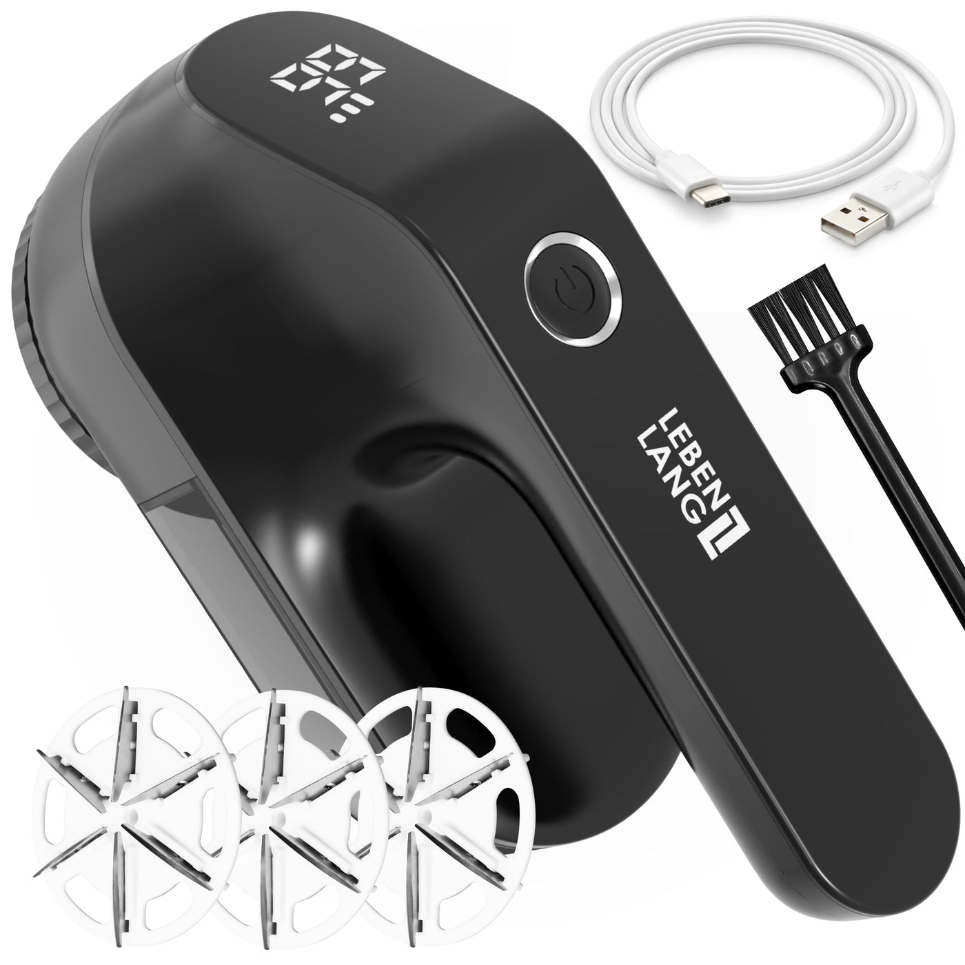 LEBENLANG Fusselrasierer Elektrisch 2000mAh - Inkl. LED Anzeige & Reinigungspinsel I Bis zu 2h Laufzeit I Flusenrasierer für Kleidung Fusselentferner Kleidung Lint Remover Fuselrasier Flusenentferner