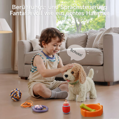 OR OR TU Spielzeug Hund der Läuft und Bellt, Realistisches Interaktives Hund Spielzeug Kinder Plüschwelpe Elektronische Haustiere mit Ferngesteuerter für Kinder Mädchen Junge Geschenk