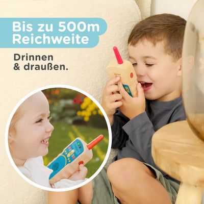Nene Toys Holz Walkie Talkies für Kinder – echte 2-Wege-Funkgeräte, 500 m Reichweite – Ein-Kanal, Push-to-Talk – FSC® Buchenholz – Spielspaß drinnen & draußen – Geschenk für Jungen & Mädchen 2–8 Jahre
