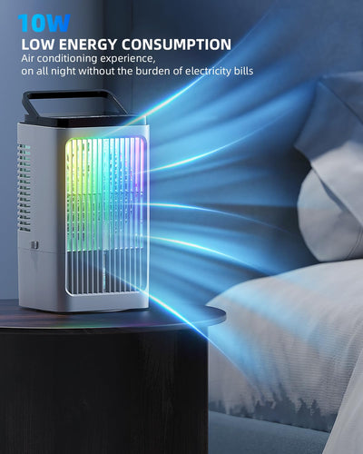Tragbare Klimaanlage, 1500ml Lüfter, 4 Geschwindigkeiten, 7 Farben LED-Beleuchtung, 2 Sprühfunktionen und 1-8 Stunden Timer, perfekt für Schlafzimmer, Büro