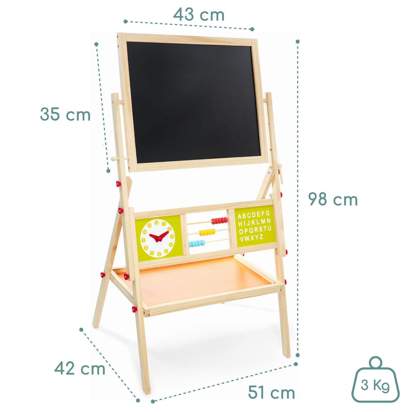 Mamabrum, Spieltafel aus Holz, doppelseitige Kindertafel Magnetisch und Kreide Kindertafel, Doppelseitiges, Zeichenbrett Kinder Tafel, Spieltafel mit Aufbewahrungsregal und Zubehör