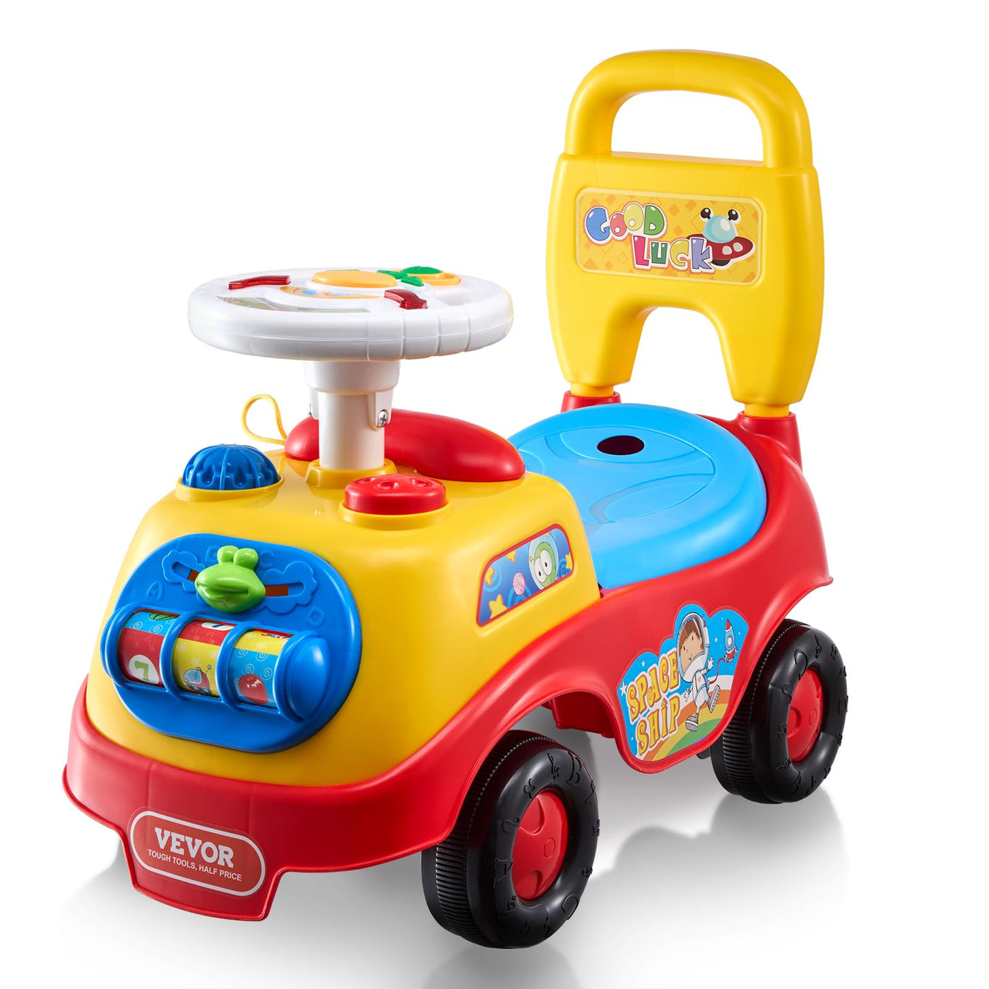 VEVOR Rutschauto, 51 x 25 x 45 cm Rutscher Kinderfahrzeug für Kleinkinder von 1 bis 3 Jahren, Kinderauto mit Musiklenkrad, Hupe und Stauraum unter dem Sitz, Lauflernhilfe zum Sitzen und Stehen