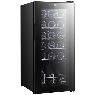 HOMCOM Weinkühlschrank Kompressor für 18 Flaschen, 50 L Getränkekühlschrank mit Glastür, 5-18°, Weinschrank mit Touchschlater, LED-Anzeige, Schwarz