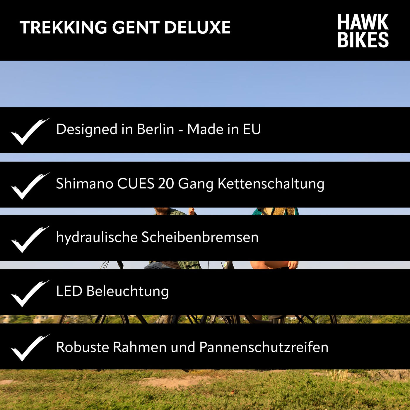 HAWK Trekking Gent Deluxe Fahrrad Herren 57cm Rahmenhöhe I Bike mit CUES Kettenschaltung & Beleuchtung I Allrounder I Ozeanblau