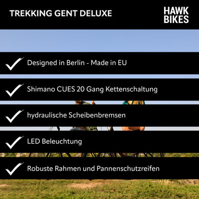 HAWK Trekking Gent Deluxe Fahrrad Herren 57cm Rahmenhöhe I Bike mit CUES Kettenschaltung & Beleuchtung I Allrounder I Ozeanblau