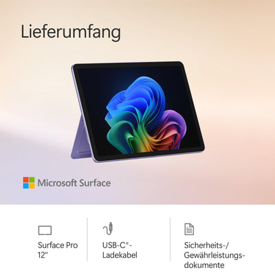 Microsoft Surface Pro | Copilot+ PC | 12” LCD Touchscreen | Snapdragon® X Plus | 16GB RAM | 512GB Speicher | Neuestes Modell | Violett