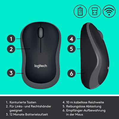 Logitech MK270 Kabelloses Tastatur-Maus-Set, 2.4 GHz Wireless Verbindung via Nano USB-Empfänger, Lange Akkulaufzeit, Für Windows und ChromeOS, Deutsches QWERTZ-Layout - schwarz (5-Pack)