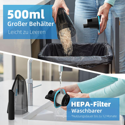 Anktel Handstaubsauger Testsieger 9000Pa mit LED Beleuchtung Handstaubsauger Akku Kabellos Nass&Trocken Handsauger mit Waschbar HEPA-Filter Beutellos per Auto, Haus -PowerClean 2400-