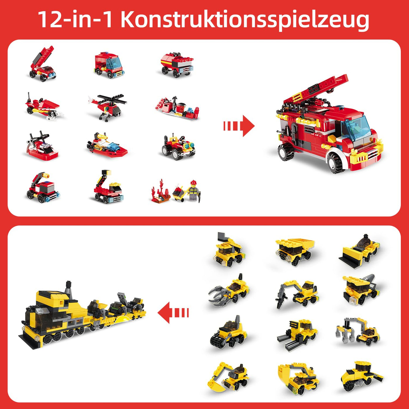 Rosami Adventskalender 2025 Kinder – Weihnachtskalender mit 24 Weihnachtsspielzeuge, Auto-Bausteine & Feuerwehr-Spielzeug, Geschenk für Jungen Mädchen