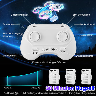 Nigecue Mini Drohne für Kinder Spielzeug ab 6 7 8 9 10+ Jahre, RC Flugzeug Drone mit 3 Akkus, 360°Flips, LED Lichter für Indoor Outdoor, Geschenk für Anfänger Jungen Mädchen