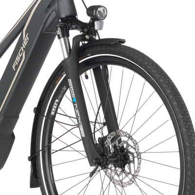 Fischer E-Bike Trekking, VIATOR 5.0i Elektrofahrrad für Damen, RH 49 cm, Mittelmotor 50 Nm, 36 V Akku im Rahmen, schiefergrau matt, 28 Zoll