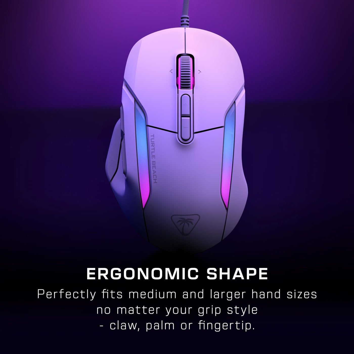 Turtle Beach Kone II – Ergonomische RGB-Gaming-Maus, 26K DPI Optischer Sensor, optische Schalter mit 100 Mio. klick-Lebensdauer, 23 programmierbare Funktionen, 4D-Scroll-Rad, Weiß