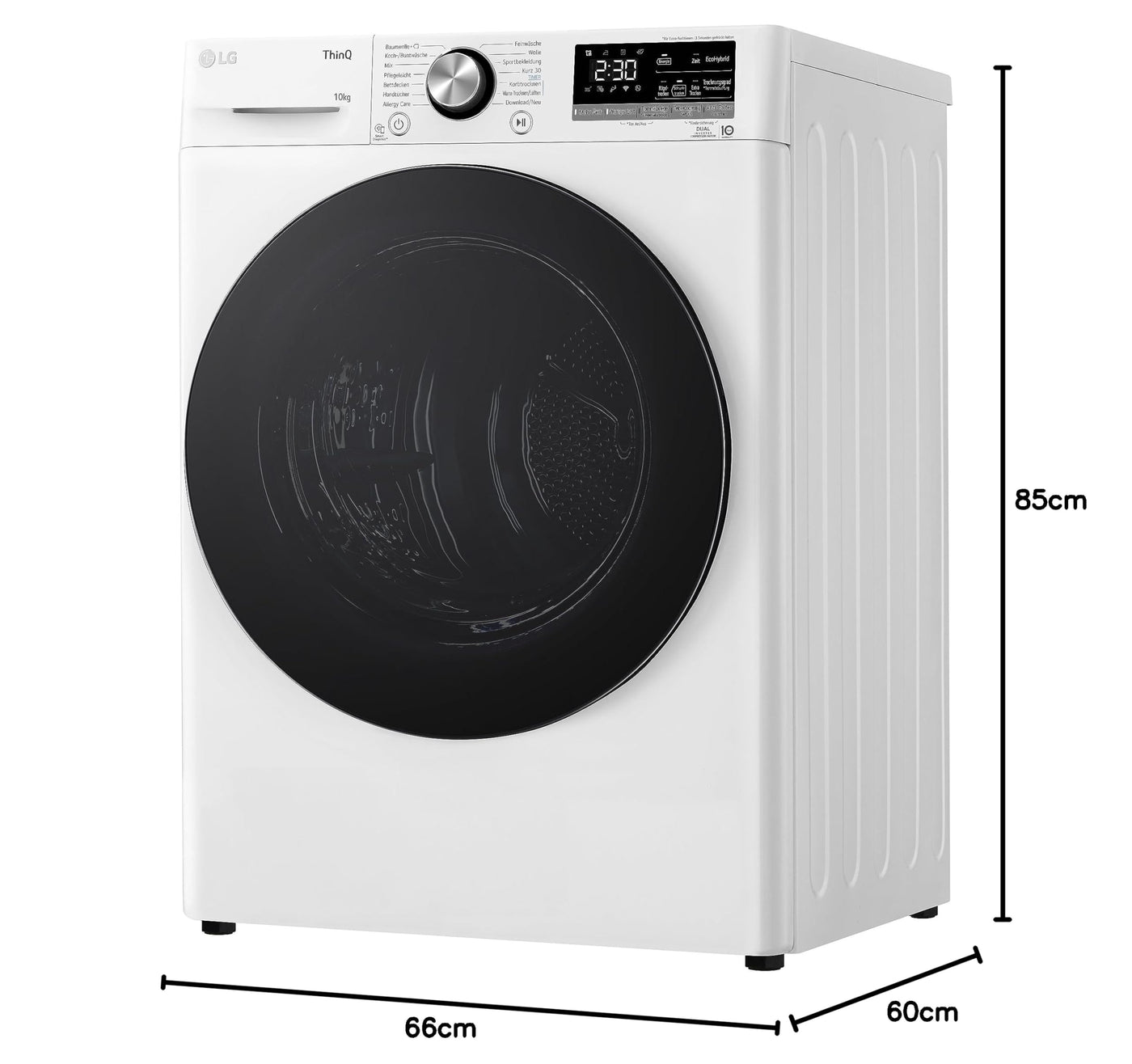 LG V9AYXT, Trockner A+++, 10 kg, Wärmepumpentrockner mit Dual Inverter Wärmepumpentechnologie, 60 x 66 x 85 cm, Allergy Care Programm, Trockner mit Smart ThinQ-Technologie, Weiß